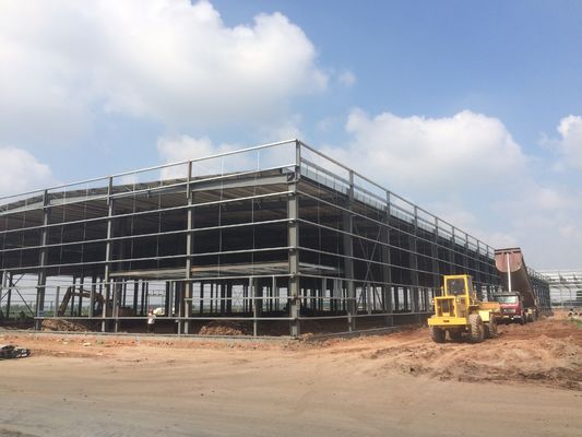 Prefabrik Endüstri Dalgalanmış Metal Çatı Ağır Hafif Yapısal Çelik Çerçeve İnşaat Depo
