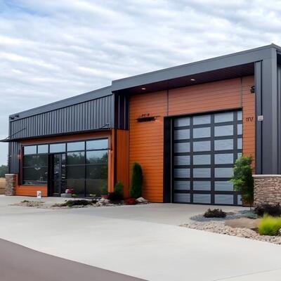 Q355 Çelik Büyük Aralık Rengi Özel Modern Tasarım Prefab Çelik Yapı Depo Ofisiyle