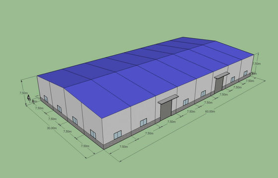 60x30x7.5m Prefabrik Çelik Depo ASTM A36 Q235B